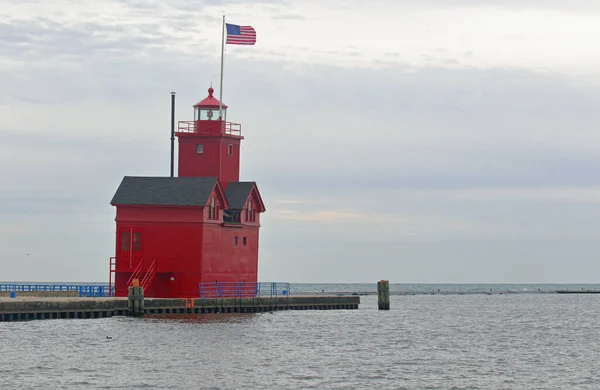 Holland Harbor Light Známý Jako Big Red Zatažený Den — Stock fotografie