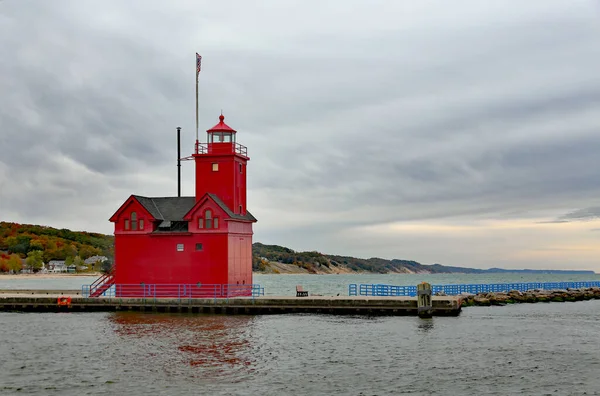 Holland Harbor Light Známý Jako Big Red Zatažený Den — Stock fotografie
