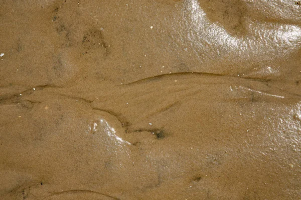 Modelli Causati Dal Flusso Acqua Nella Sabbia Bagnata Della Spiaggia — Foto Stock