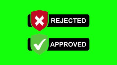 Approved and Rejected Shields with Checkmark and Cross on Green Screen