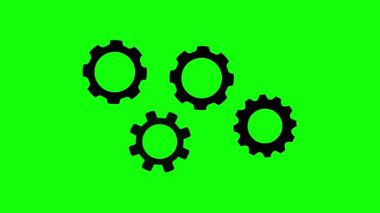 Rotating Gear Icons on Green Screen Background