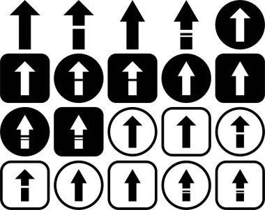 Yukarı doğru ok simgeleri kare ve dairesel şekillerde