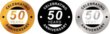 50 Yıl Yıldönümü Kutlama Rozeti Altın Gümüş Siyah Jübile Amblemi Eski Etiket Damga Vektörü