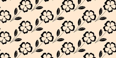 Bej Arkaplanda Yaprakları ve Dalları Olan Kusursuz Çiçeksiz Desen