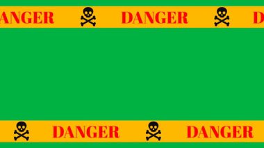 Orange Strips 'teki Tehlikeli Simgeler ve Cesur Uyarı Afişi Temiz Yeşil Merkez Alanı çerçeveliyor. Alarm Ekranları, Güvenlik Bildirimleri, Bildirimler, Dijital İmza ve Video Projeleri için Dikkat Çeken Üstler için İdeal.