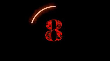 Neon Geri Sayım Zamanlayıcısı Animasyonu 'nda 10' dan 0 'a kadar parlayan sayılar ve karanlık bir arkaplanda dairesel ilerleme var. Video Tanıtımları, Geçişler, Olaylar, Sunumlar, Dijital Görüntüler ve Hareketli Grafiksel Projeler İçin Uygundur.