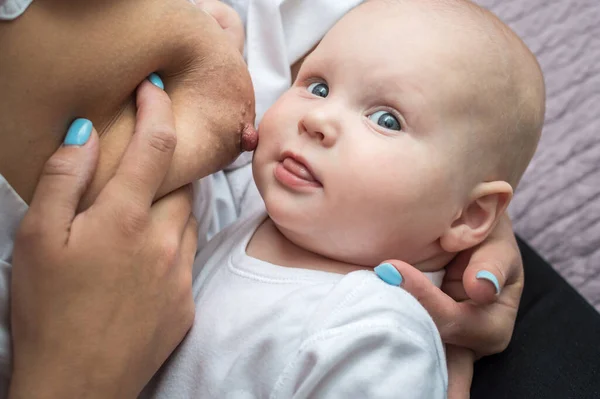 Portrait Infant Mother Breast Close — Stock Photo, Image