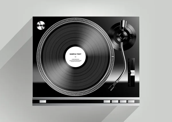 Vinil plak çalar gri arka plan ve uzun gölge, vektör