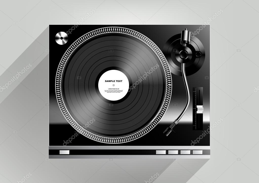 Vinyl record player on grey background and long shadow, Vector eps10