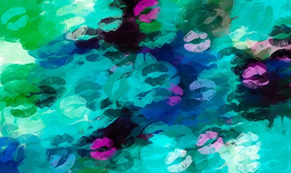 Rosa azul e verde beijos batom abstrato fundo — Fotografia de Stock