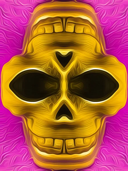 Zeichnung und Malerei goldener Totenkopf mit rosa Hintergrund — Stockfoto