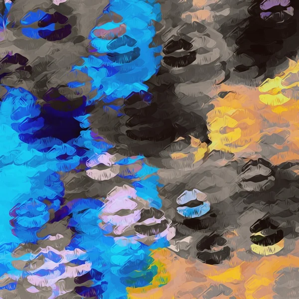 Zwart blauwe en oranje kussen lippenstift abstracte achtergrond — Stockfoto