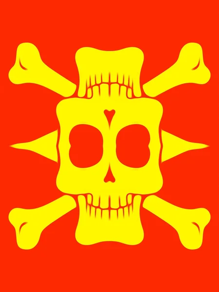 Crânio amarelo com ossos e fundo vermelho — Fotografia de Stock