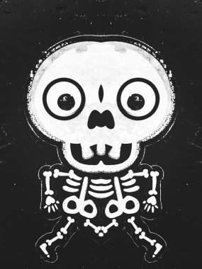 Çizim ve kemik yapısı ve kafatası siyah beyaz boyama