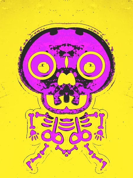 Pink bone structure and skull with yellow background — Stock Photo, Image