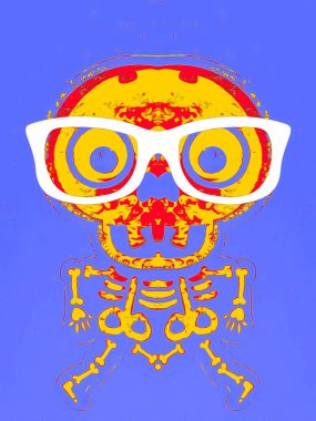 Sarı ve kırmızı kafatası ve kemik gözlük ve mor arka plan ile