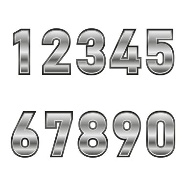 Modern Gümüş Metal Sayılar Vektör İllüstrasyonu