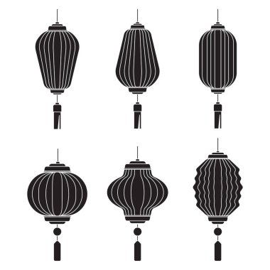 Siyah Çin Latern Vektör İllüstrasyonu