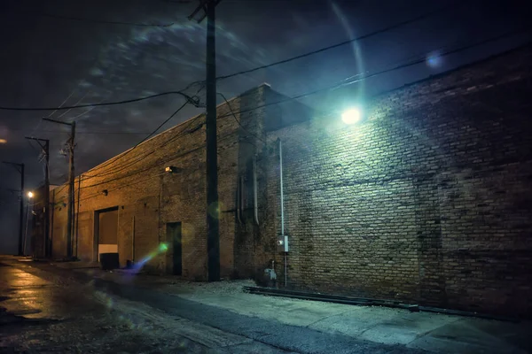 Chicago Geceleri Karanlık Ürkütücü Endüstriyel Şehir Caddesi — Stok fotoğraf