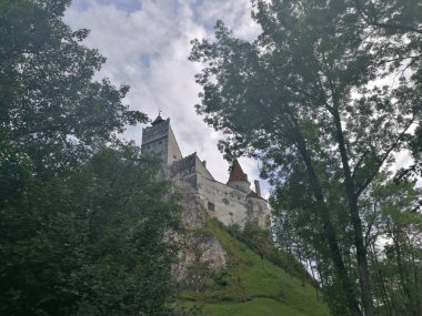 Romanya 'daki Bran Kalesi kayalık bir yamacın tepesinde kısmen uzun ve yapraklı ağaçlarla kaplı. Drakula efsaneleriyle sık sık ilişkilendirilen Bran Şatosu, Romanya 'da önemli bir kültür simgesi.