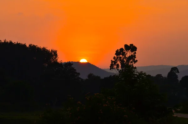 Coucher Soleil Sur Les Montagnes Chikmagalur Inde — Photo