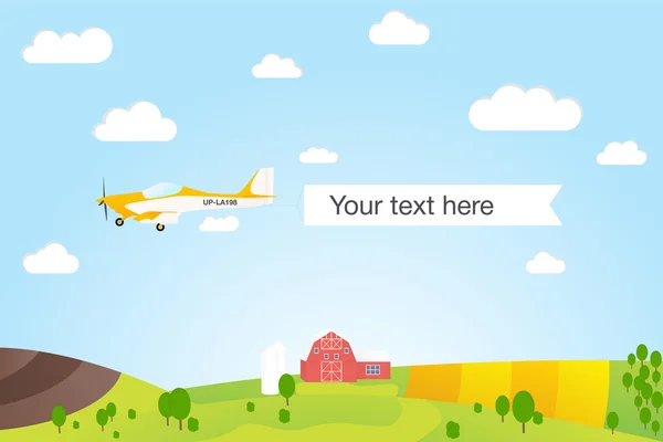 Vektör hafif uçak ile çekti reklam afişleri uçan tasarım modern düz kavramı. 