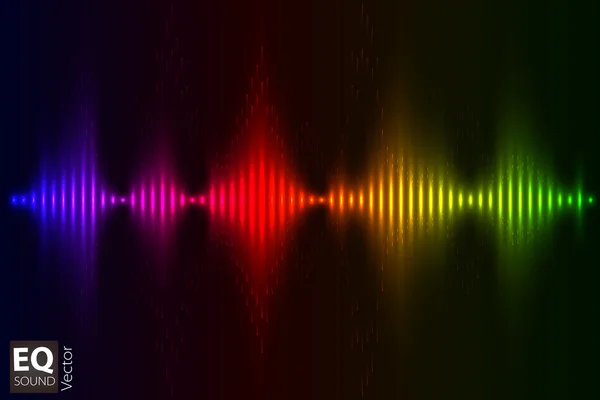 Vektör dijital ekolayzır ile renkli ışıklar ve siyah bir arka plan üzerine düşünceler. Vektör çizim arabirimleri web tasarım, duvar kağıtları, kartpostallar ve müzikal afiş kullanılabilir.