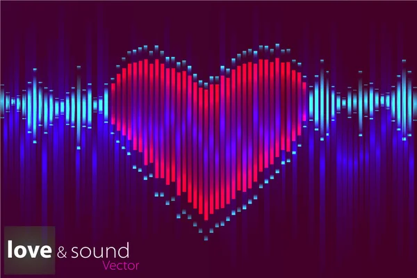 Equalizer'ı arka plan kalp ile soyut. Mavi-mor dalga.