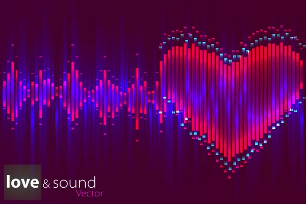 Equalizer'ı arka plan kalp ile soyut. Mavi-mor dalga. 