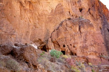 Mağaralar Cueva Bermeja yerleşimi, Ada Gran Kanaryası, Kanarya Adaları, İspanya, Avrupa