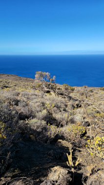 Atlantik Okyanusu ve ovaları gören kıyı manzarası, El Hierro Adası, Kanarya Adaları, İspanya, Avrupa.