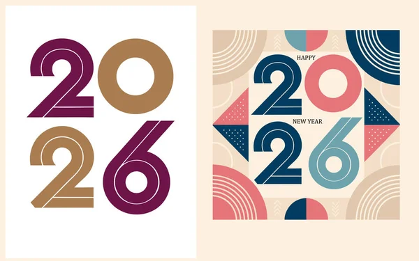 Modern geometrik 2026 Yeni Yıl arka plan tasarımı pembe mavi ve bej tonlarda