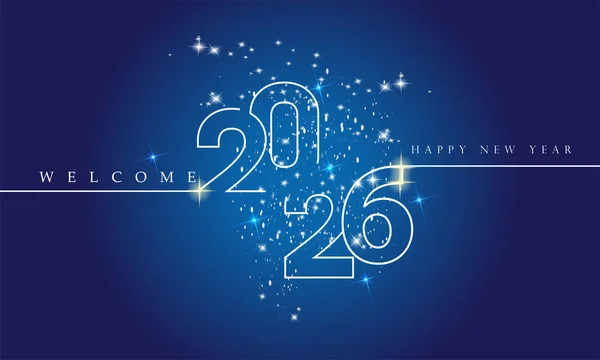 Yeni yıl 2026 çizgi tasarımı maytap havai fişek beyaz mavi vektör