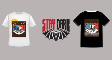 Gitarlı ve siyah beyaz arkaplanı olan bir t-shirt setinin vektör çizimi