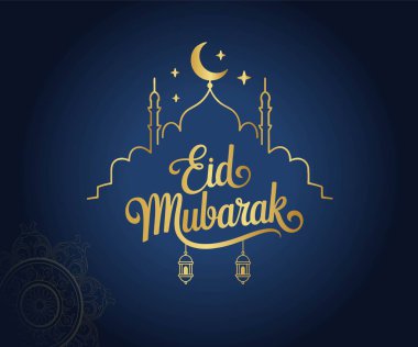 Bayram mübarek tebrik kartı tasarımı. İslami Arap kaligrafisi. Ramazan ve Kurban Bayramı için vektör illüstrasyonu.