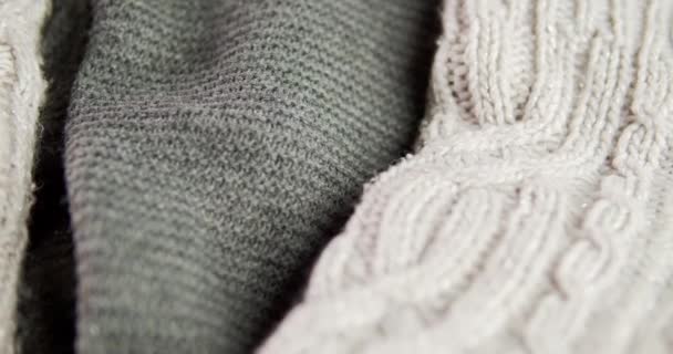 Detailweergave van schapenwol doek textuur in macro. Textiel abstracte achtergrond — Stockvideo