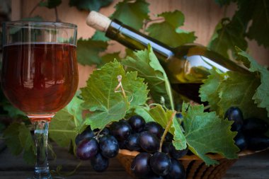 Üzüm ve şarap ahşap tablo