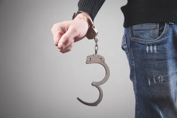 Caucasian Man Hand Handcuffs Arrest — Stock Photo, Image