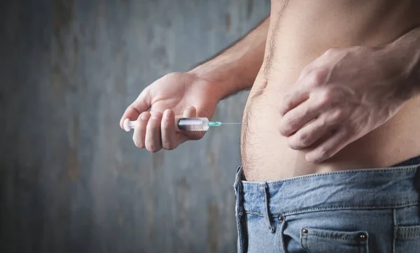 Caucasian Man Injecting Insulin Belly — Stock Photo, Image