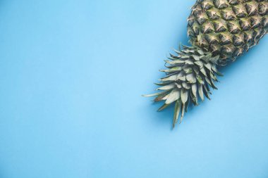 Mavi arka planda ananas. Metnin için boşluk