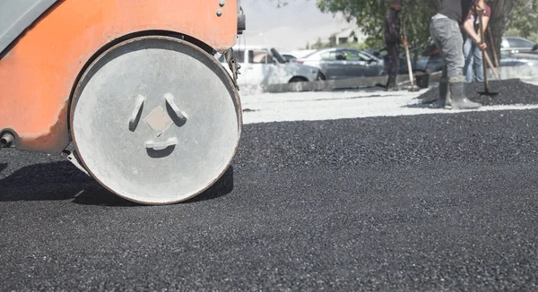 Asphalt Roller Industry Work New Road — Stock Photo, Image