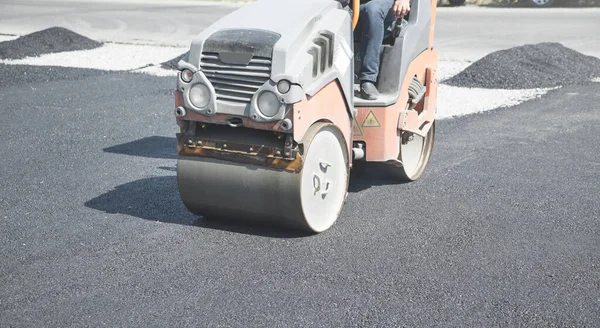 Asphalt Roller Industry Work New Road — Stock Photo, Image