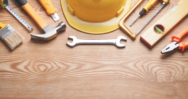 Herramientas Trabajo Sobre Fondo Madera — Foto de Stock