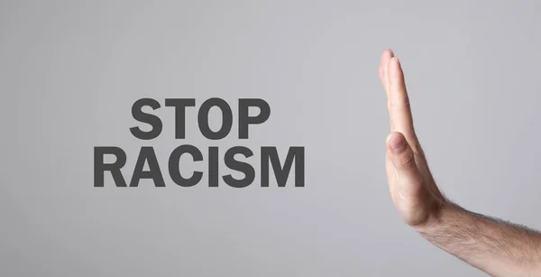 Mano Maschile Facendo Gesto Arresto Fermare Razzismo — Foto Stock