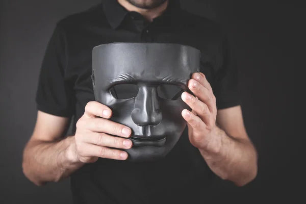 Homem Com Máscara Preta Falso Anónimo — Fotografia de Stock