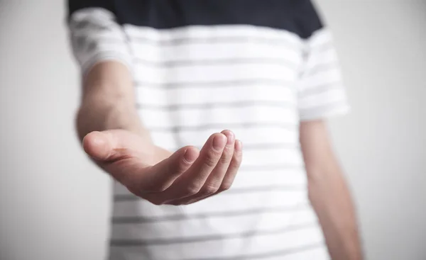 Caucasian Man Showing Empty Hand — Stock Photo, Image