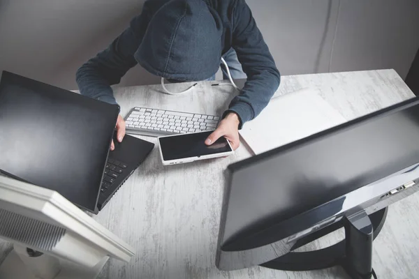 Hacker Stealing Information Office Computer Hacking Criminal — Stock Photo, Image