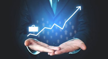 Büyüyen oklu bir çanta. Yatırım. Finansal başarı. Kariyer