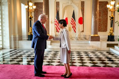 Tokyo, Japonya 'daki Akasaka Sarayı. 28 Ekim 2025: Başkan Donald Trump, Japonya Başbakanı Sanae Takaichi ile ikili bir toplantıya katıldı,