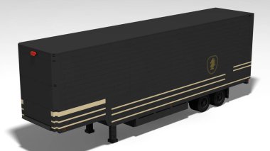 Beyaz arkaplanda izole edilmiş siyah bir kamyonun 3 boyutlu görüntüsü